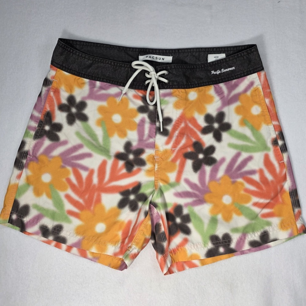 Men's Pacsun Floral Spray 5" Board Shorts Size 32 Retro Summer Vintage Vibes